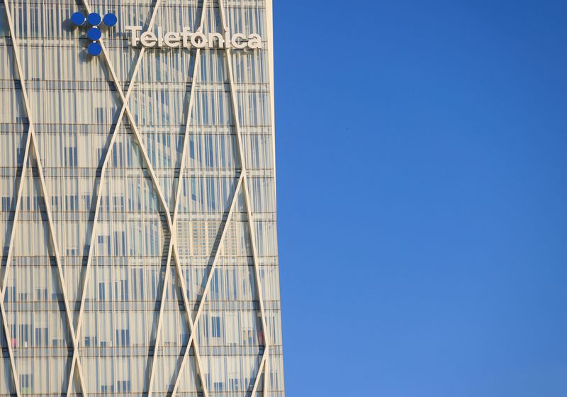 The logo of Spanish Telecom company Telefonica is seen at its headquarters in Barcelona