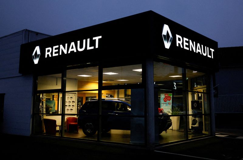 FILE PHOTO: The logo of Renault is pictured at a dealership in Vertou