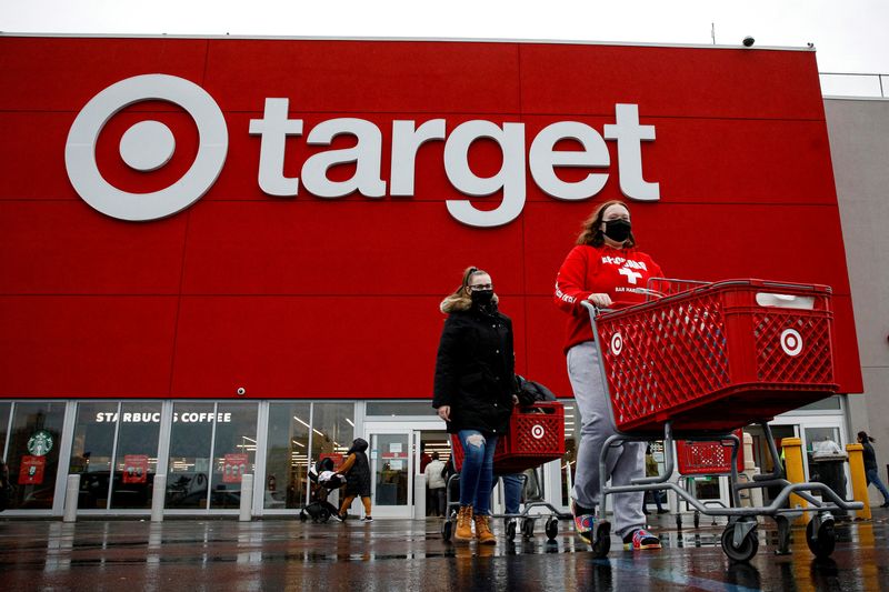 FILE PHOTO: Shoppers exit a Target store during Black Friday sales in Brooklyn, New York