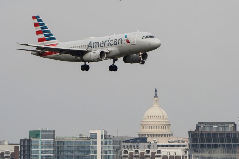 FILE PHOTO: An American Airlines aircraft lands at Reagan National Airport in Arlington, Virginia