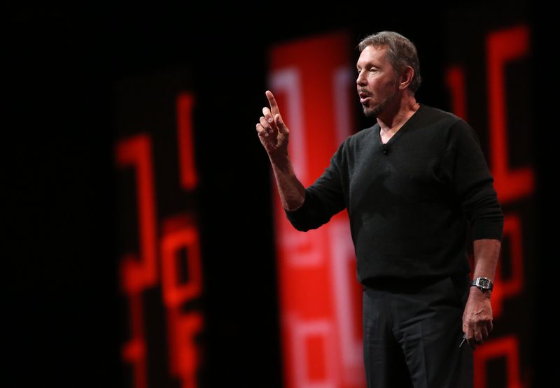 FILE PHOTO: Oracle's Executive Chairman of the Board and Chief Technology Officer Larry Ellison speaks during his keynote address at Oracle OpenWorld in San Francisco