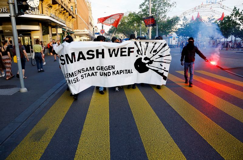 Demonstration against the upcoming World Economic Forum (WEF) in Zurich