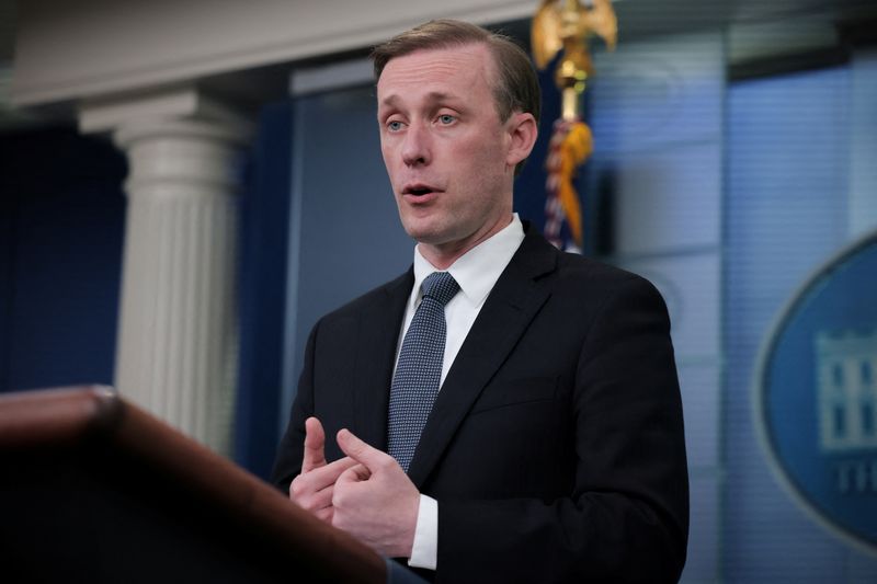 National Security Advisor Jake Sullivan answers questions during a media briefing at the White House in Washington