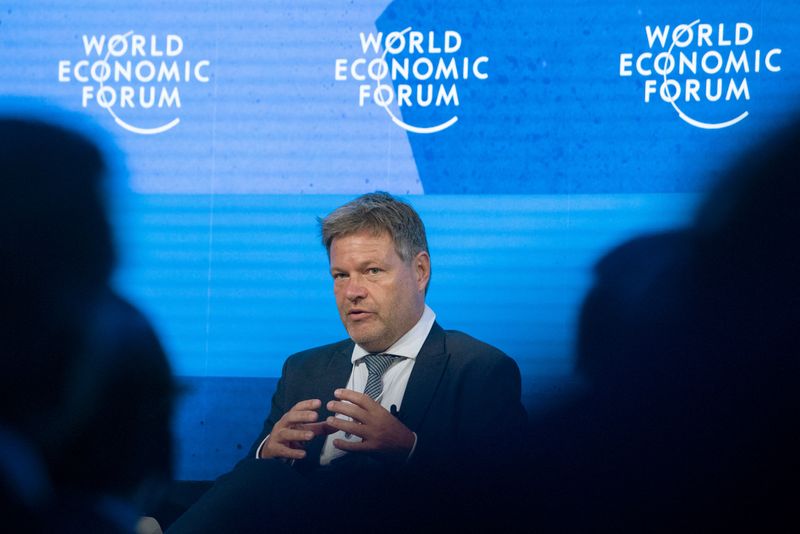German Economic and Climate Protection Minister Habeck speaks during a panel discussion at WEF 2022, in Davos