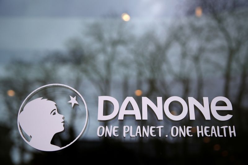 FILE PHOTO: Logo of French food group Danone at the company headquarters in Rueil-Malmaison
