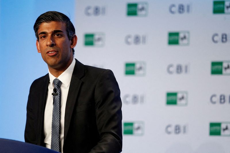 FILE PHOTO: Britain's Chancellor of the Exchequer Rishi Sunak speaks at the CBI annual dinner, in London