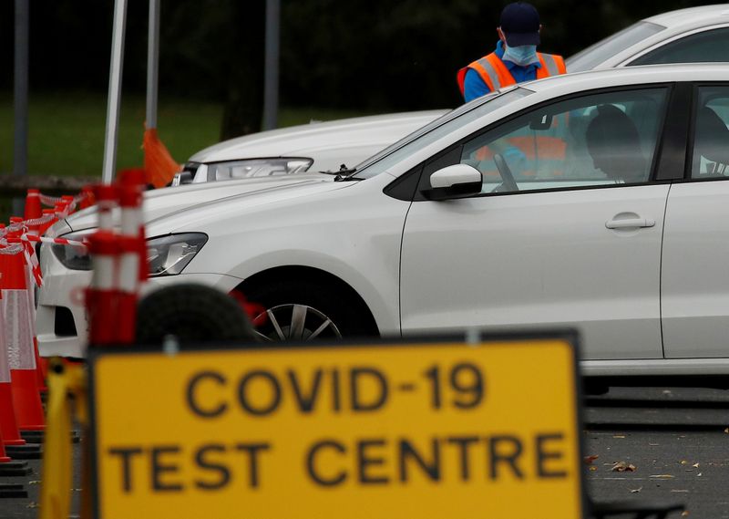FILE PHOTO: A drive-through testing centre following the outbreak of the coronavirus disease (COVID-19) in Bolton, Britain