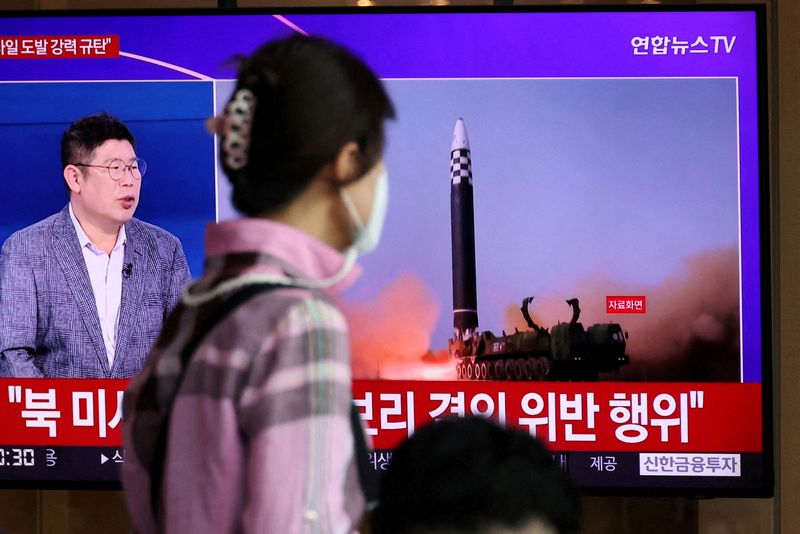 FILE PHOTO: North Korea's launch of three missiles including one thought to be an intercontinental ballistic missile (ICBM)