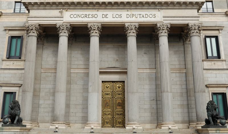 FILE PHOTO: A view of the facade of Spain's parliament is pictured a day after Spain's general election, in Madrid