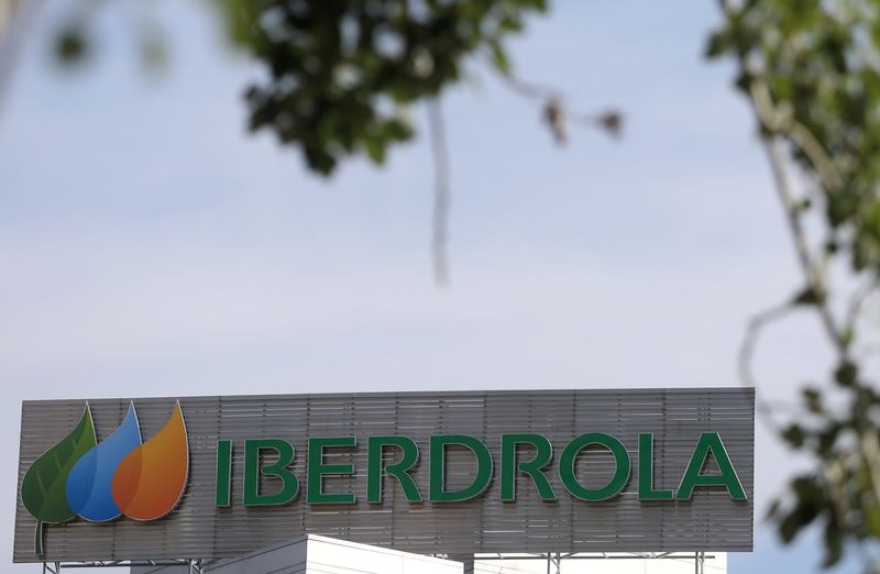 FILE PHOTO: The logo of Spanish utility company Iberdrola is seen outside its headquarters in Madrid