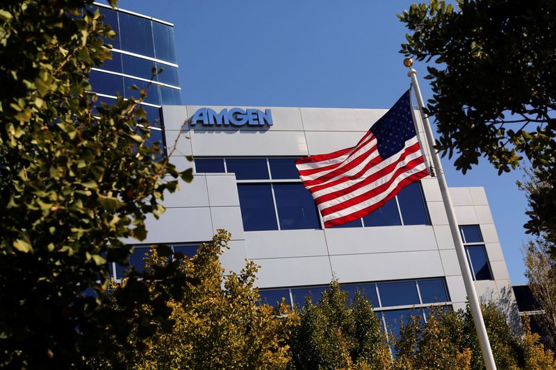 FILE PHOTO: An Amgen sign is seen at the company's office in South San Francisco