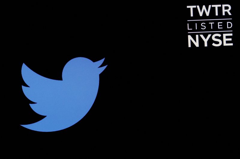 FILE PHOTO: The logo for Twitter is displayed on a screen on the floor of the NYSE in New York