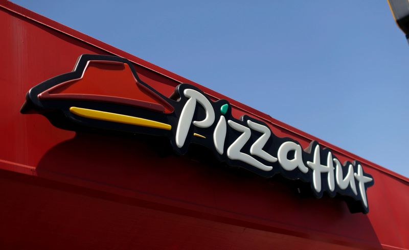 The sign at a Pizza Hut location is pictured in Pasadena