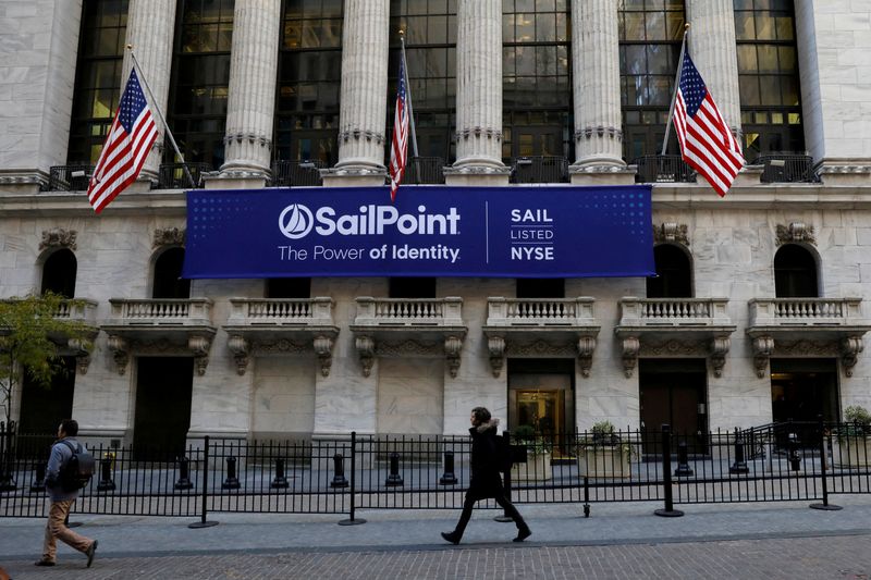 FILE PHOTO: A banner for Sailpoint Technologies Holdings Inc. is displayed on the front of the NYSE in New York