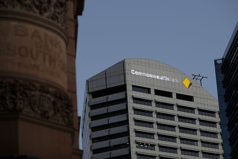 FILE PHOTO: An office building with Commonwealth Bank logo is seen in Sydney