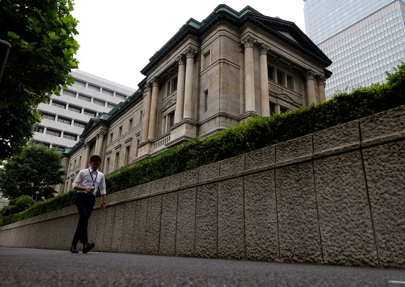 FILE PHOTO: FILE PHOTO: A man walks past Bank of Japan's headquarters in Tokyo