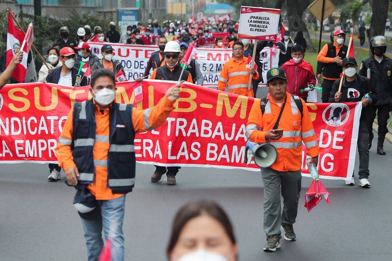 Protest against the suspension of the Las Bambas mine, in Lima