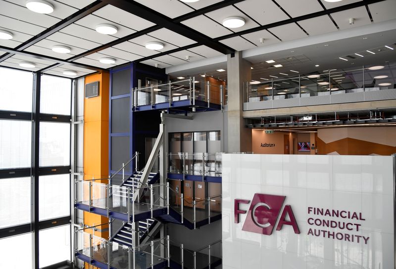 FILE PHOTO: FCA signage is seen at their head offices in London