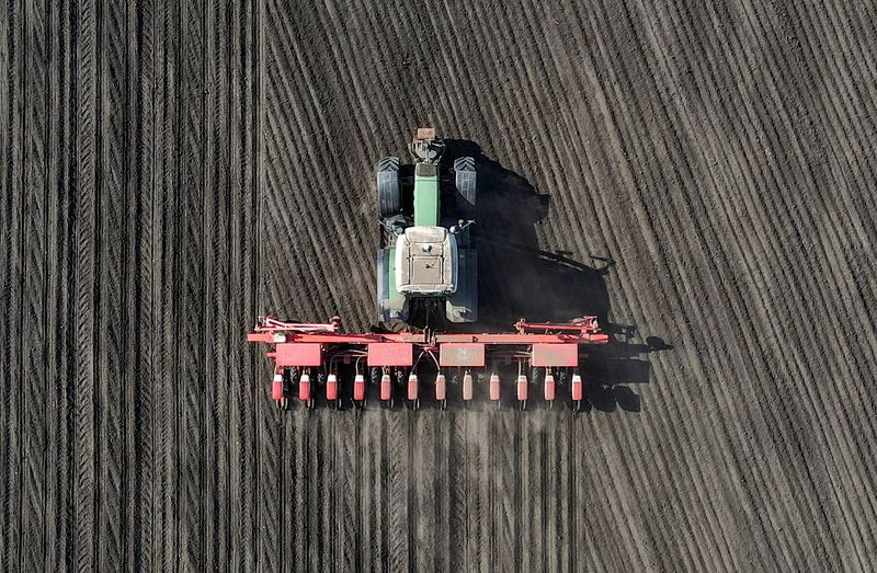 Imagen de archivo de un tractor sembrando maíz en un campo en la región de Rostov, Rusia.