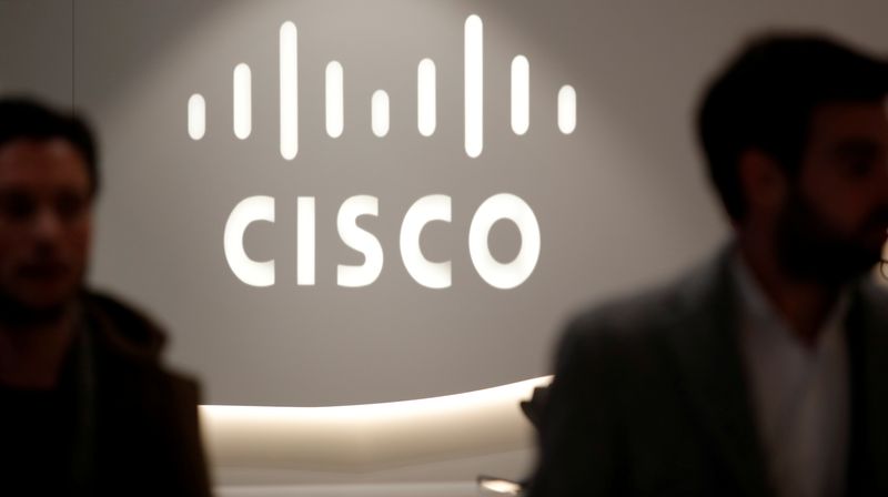 FILE PHOTO: The logo of US networks giant Cisco Systems is seen at their headquarters in Issy-les-Moulineaux, near Paris