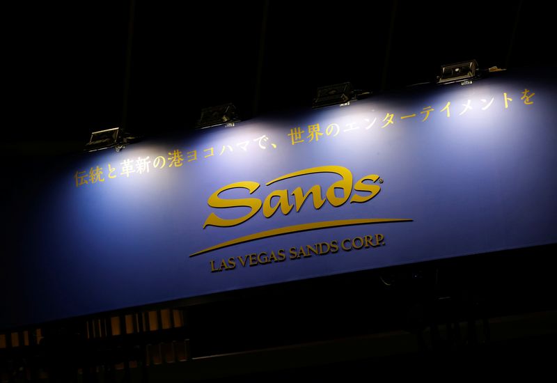 The logo of Las Vegas Sands Corp is pictured at the Japan IR EXPO in Yokohama