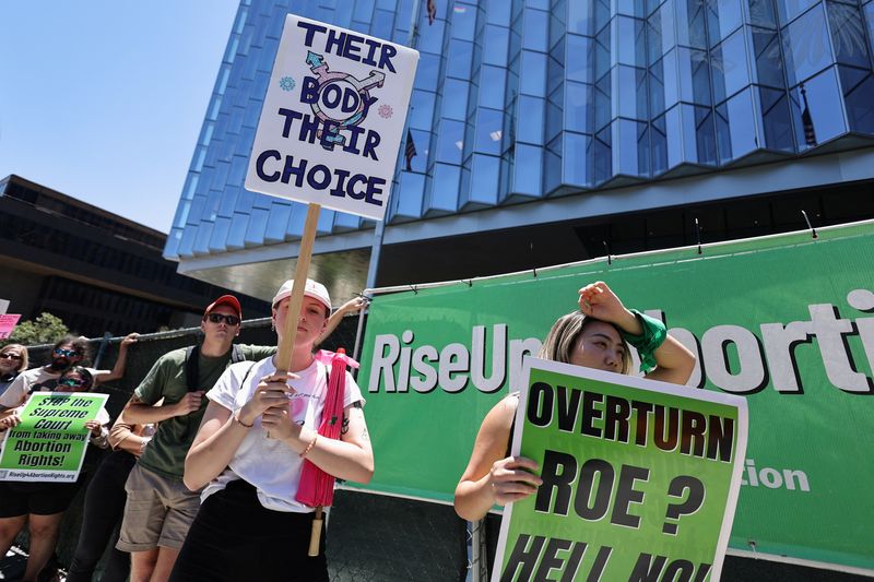 Abortion rights supporters protest, in Los Angeles