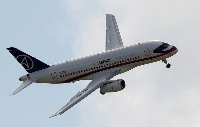 FILE PHOTO: A Sukhoi Superjet 100 regional jet performs during a demonstration flight at the MAKS 2017 air show in Zhukovsky