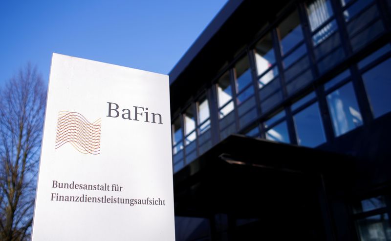 The logo of Germany's Federal Financial Supervisory Authority BaFin (Bundesanstalt fuer Finanzdienstleistungsaufsicht) is pictured outside of an office building of the BaFin in Bonn