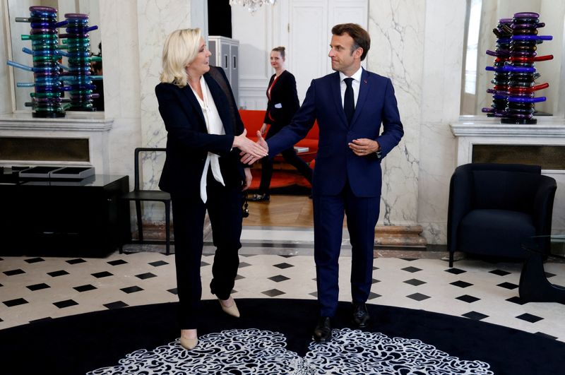 FILE PHOTO: French President Emmanuel Macron meets party leaders at the Elysee Palace in Paris