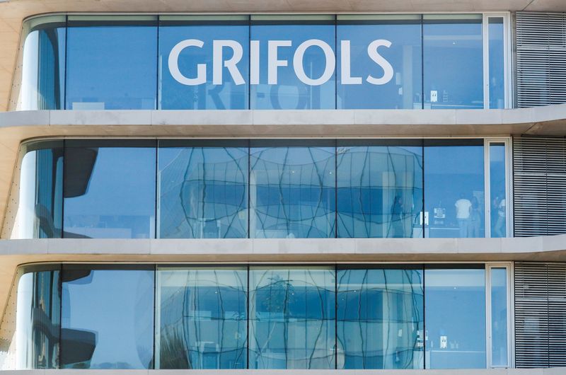 The logo of the Spanish pharmaceuticals company Grifols is pictured on their headquarters' building in Sant Cugat del Valles