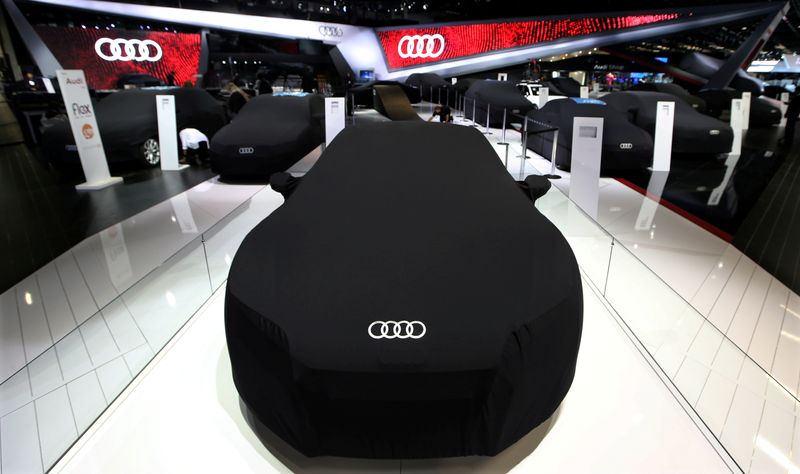 FILE PHOTO: Covered Audi cars are seen during the Sao Paulo International Motor Show in Sao Paulo