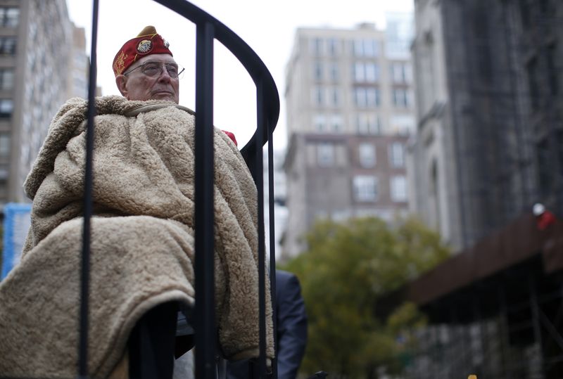 FILE PHOTO: Former United States Marine Hershel 'Woody' Williams, a U.S. Medal of Honor recipient and the last surviving member of the famous Iwo Jima flag raising image, rides on a float during the New York City Veterans Day parade on 5th Avenue in 
