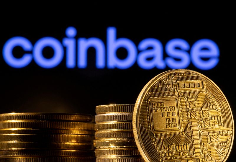 FILE PHOTO: Illustration shows a representation of the cryptocurrency and Coinbase logo