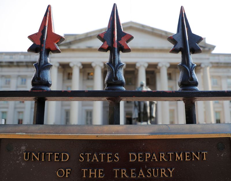Foto de archivo. Cartel en el Departamento del Tesoro de los Estados Unidos, en Washington.