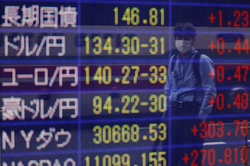 FILE PHOTO: A man looks at a board displaying the Japanese yen exchange rate against the U.S. dollar outside a brokerage in Tokyo