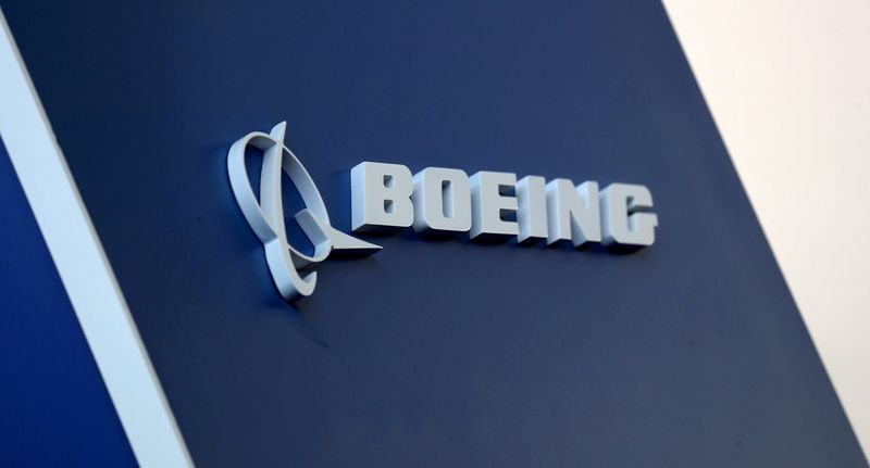 FILE PHOTO: The Boeing logo is pictured at the LABACE fair in Sao Paulo