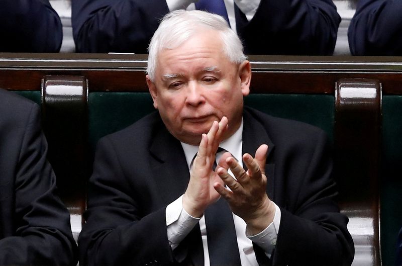FILE PHOTO: Law and Justice (PiS) leader Jaroslaw Kaczynski applauds during first sitting of Poland's lower house of parliament in Warsaw, Poland November 12, 2019.