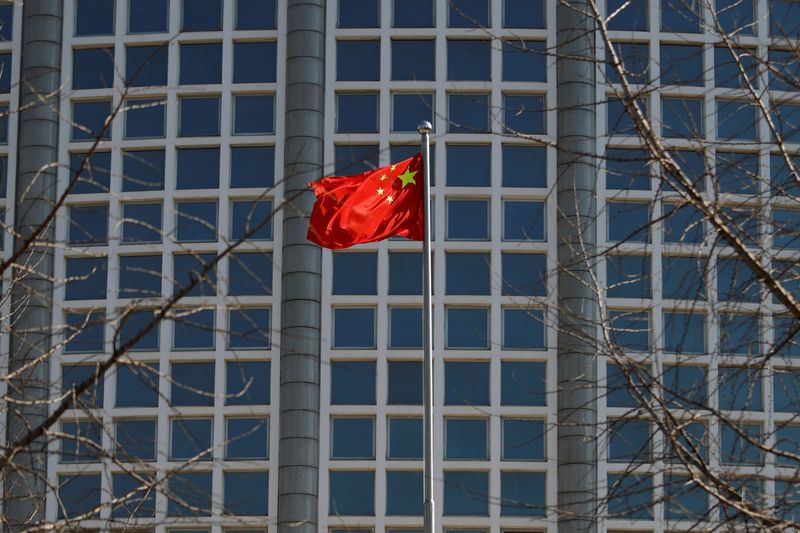 FILE PHOTO: Chinese flag flutters outside the foreign ministry in Beijing