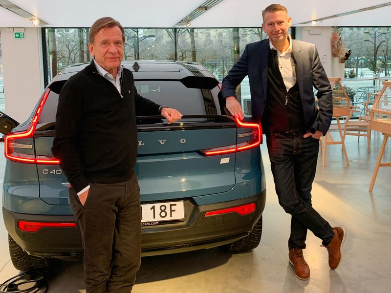 FILE PHOTO: Volvo Cars CEO Hakan Samuelsson and Northvolt CEO Peter Carlsson pose for a picture in Stockholm