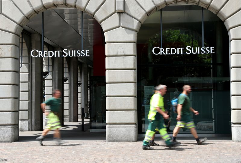 Logo of Swiss bank Credit Suisse is seen at a branch office in Zurich