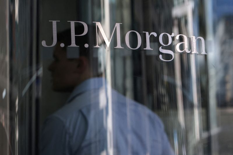 A person enters the JPMorgan Chase & Co. New York Head Quarters in Manhattan, New York City