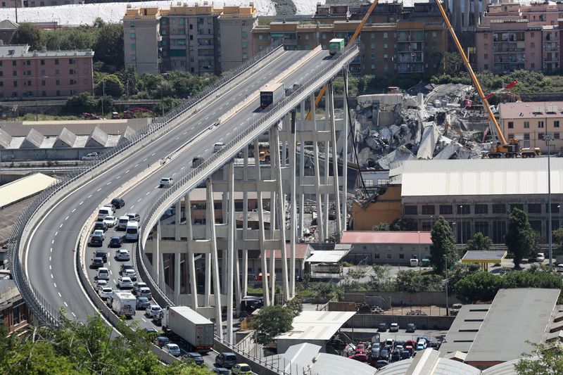 FILE PHOTO: The collapsed Morandi Bridge is seen in the Italian port city of Genoa