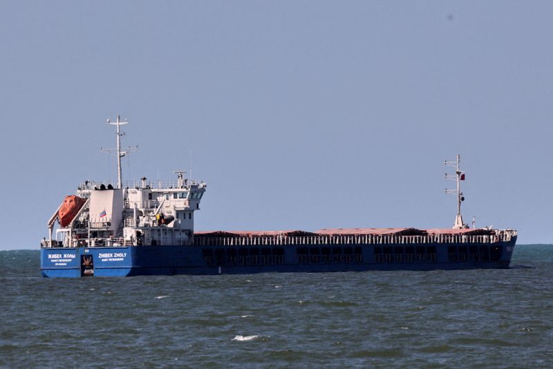 FOTO DE ARCHIVO. El buque de carga de bandera rusa Zhibek Zholy frente a las costas del puerto del mar Negro de Karasu, Turquía