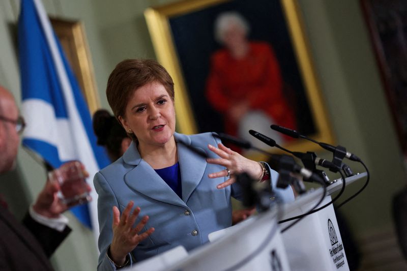 FILE PHOTO: Scotland's First Minister Sturgeon holds news conference on proposed second referendum on Scottish independence, in Edinburgh
