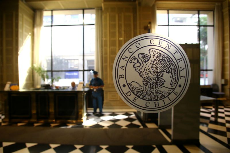 The emblem of the Chile's Central Bank is seen at its headquarters in Santiago