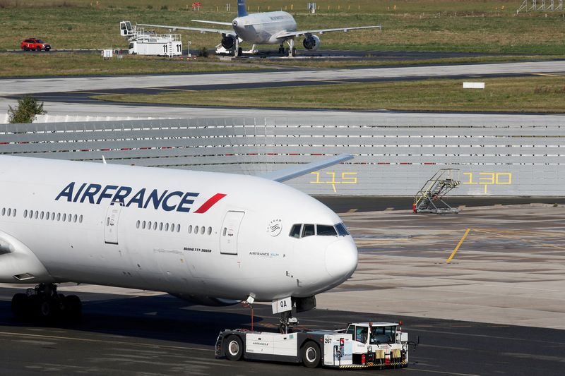 FILE PHOTO: An Air France Boeing 777-300 airplane is seen on the tarmac at Paris Charles de Gaulle airport in Roissy