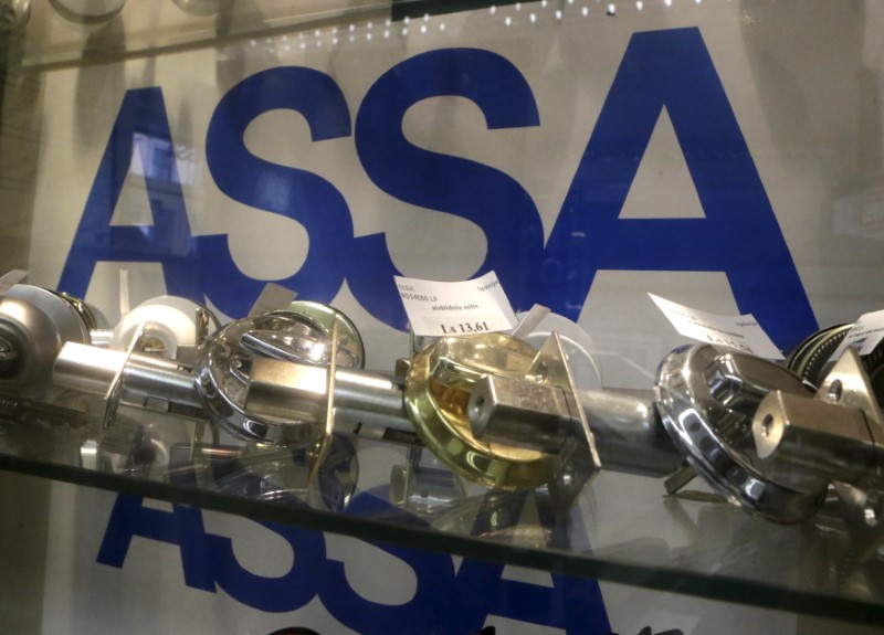 Assa Abloy locks are displayed in a shop in Riga