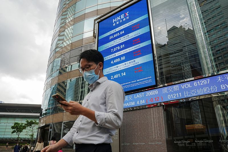 FILE PHOTO: Hang Seng Stock index in Hong Kong