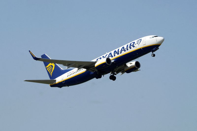 FILE PHOTO: FILE PHOTO: Ryanair aircraft Boeing 737-8AS takes off from Riga International Airport