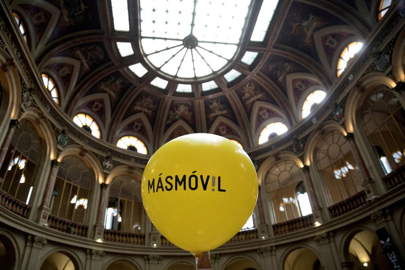 FILE PHOTO: A balloon with the logo of  MasMovil is seen in Madrid